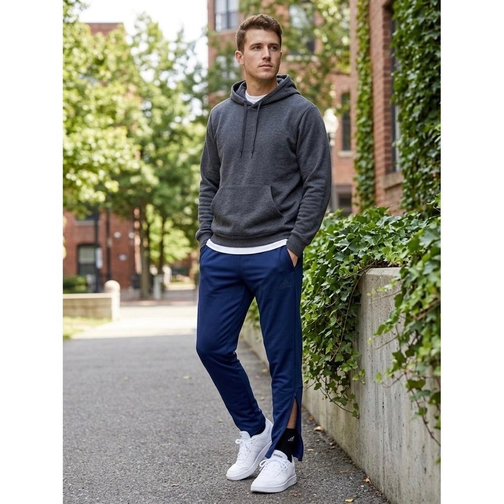Adidas Mens Navy Blue Recycled Polyester Track Pants Ankle Zip Joggers S KD3636